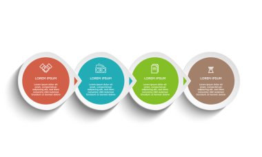 Bilgisel. Simgeli bilgi ögesi ve 4 sayı seçeneği veya adımı. İşlem şeması, sunumlar, iş akışı düzeni, afiş, akış şeması, bilgi grafiği için kullanılabilir.