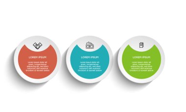 Bilgisel. Simgeli bilgi ögesi ve 3 sayı seçeneği veya adımı. İşlem şeması, sunumlar, iş akışı düzeni, afiş, akış şeması, bilgi grafiği için kullanılabilir.