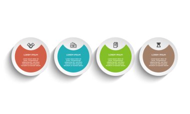 Bilgisel. Simgeli bilgi ögesi ve 4 sayı seçeneği veya adımı. İşlem şeması, sunumlar, iş akışı düzeni, afiş, akış şeması, bilgi grafiği için kullanılabilir.