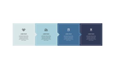 Bilgisel. Simgeli bilgi ögesi ve 4 sayı seçeneği veya adımı. İşlem şeması, sunumlar, iş akışı düzeni, afiş, akış şeması, bilgi grafiği için kullanılabilir.