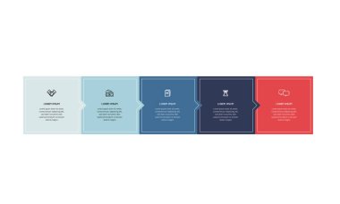 Bilgisel. Simgeli bilgi ögesi ve 5 sayı seçeneği veya adımı. İşlem şeması, sunumlar, iş akışı düzeni, afiş, akış şeması, bilgi grafiği için kullanılabilir.