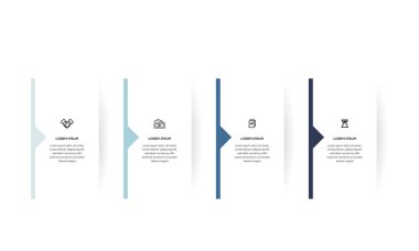 Bilgisel. Simgeli bilgi ögesi ve 4 sayı seçeneği veya adımı. İşlem şeması, sunumlar, iş akışı düzeni, afiş, akış şeması, bilgi grafiği için kullanılabilir.