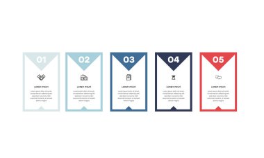 Bilgisel. Simgeli bilgi ögesi ve 5 sayı seçeneği veya adımı. İşlem şeması, sunumlar, iş akışı düzeni, afiş, akış şeması, bilgi grafiği için kullanılabilir.