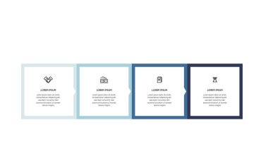 Bilgisel. Simgeli bilgi ögesi ve 4 sayı seçeneği veya adımı. İşlem şeması, sunumlar, iş akışı düzeni, afiş, akış şeması, bilgi grafiği için kullanılabilir.