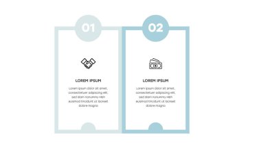 Bilgisel. Simgeli bilgi ögesi ve 2 sayı seçeneği veya adımı. İşlem şeması, sunumlar, iş akışı düzeni, afiş, akış şeması, bilgi grafiği için kullanılabilir.