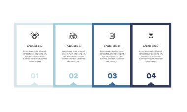 Bilgisel. Simgeli bilgi ögesi ve 4 sayı seçeneği veya adımı. İşlem şeması, sunumlar, iş akışı düzeni, afiş, akış şeması, bilgi grafiği için kullanılabilir.