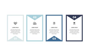 Bilgisel. Simgeli bilgi ögesi ve 4 sayı seçeneği veya adımı. İşlem şeması, sunumlar, iş akışı düzeni, afiş, akış şeması, bilgi grafiği için kullanılabilir.