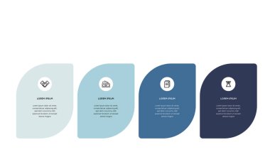 Bilgisel. Simgeli bilgi ögesi ve 4 sayı seçeneği veya adımı. İşlem şeması, sunumlar, iş akışı düzeni, afiş, akış şeması, bilgi grafiği için kullanılabilir.