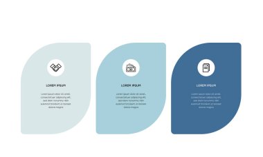 Bilgisel. Simgeli bilgi ögesi ve 3 sayı seçeneği veya adımı. İşlem şeması, sunumlar, iş akışı düzeni, afiş, akış şeması, bilgi grafiği için kullanılabilir.