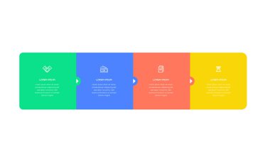 Bilgisel. Simgeli bilgi ögesi ve 4 sayı seçeneği veya adımı. İşlem şeması, sunumlar, iş akışı düzeni, afiş, akış şeması, bilgi grafiği için kullanılabilir.