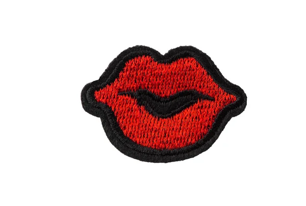 Emobroidered red lips patch isolated on white background — Stock Photo, Image