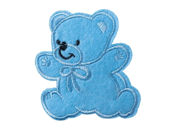 Blue Teddy bear patch with embroidered contours isolated on white background — Stock Photo, Image