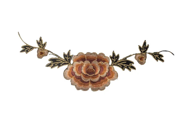 Tea-rose embroidered decoration isolated on white background — Stock Photo, Image