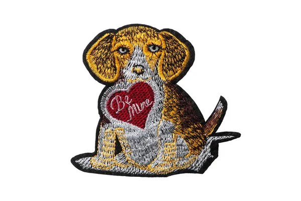 Dog with love confession card embroidery patch isolated on white background — Stock Photo, Image