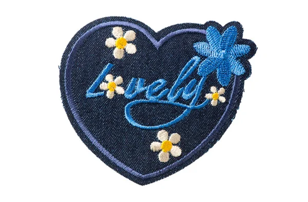 Μπλε denim patch με λουλούδια και υπέροχα γράμματα — Φωτογραφία Αρχείου