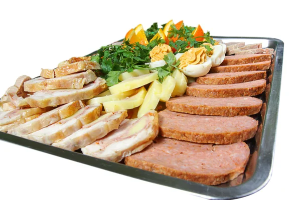 Bandeja de comida Catering sobre fondo blanco — Foto de Stock