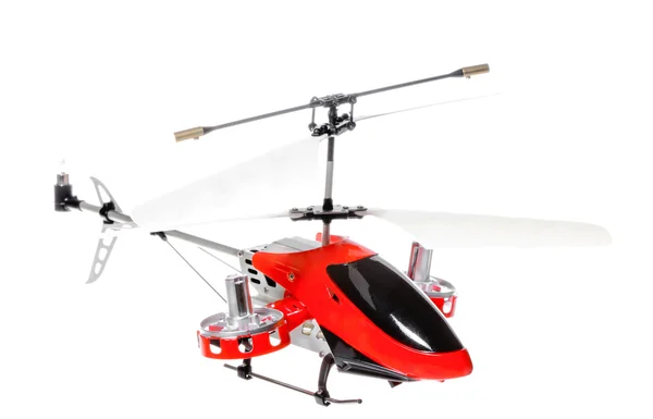 Pequeno helicóptero RC em fundo branco — Fotografia de Stock