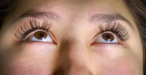 Procédure Extension Des Cils Oeil Femme Avec Cils Longs — Photo