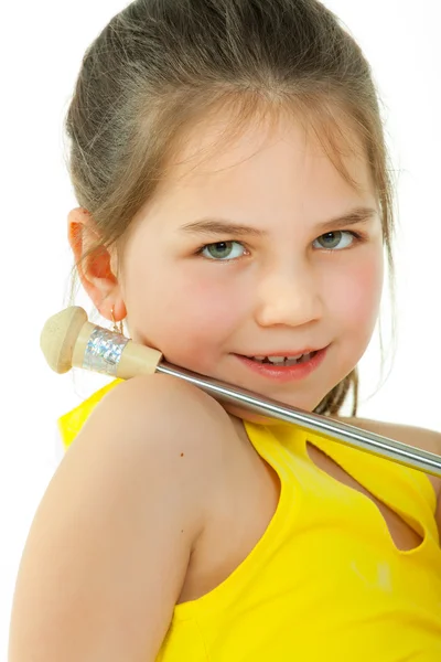 A young elementary-aged drum majorette in uniform — Stock Photo, Image