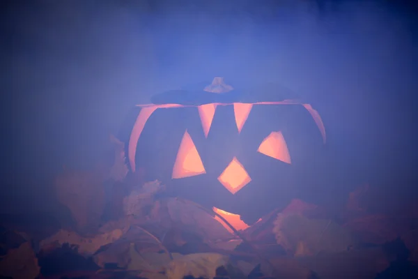 Halloween dýně v kouřové pozadí — Stock fotografie