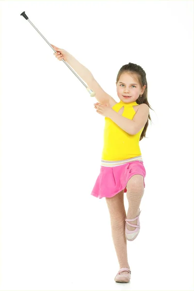 A young elementary-aged drum majorette in uniform — Stock Photo, Image