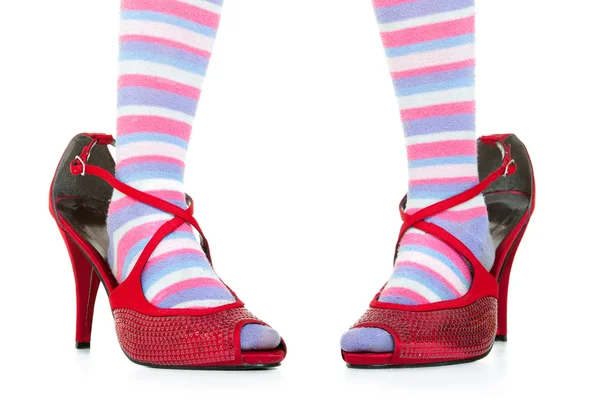 Little girl in big red shoes — Stock Photo, Image