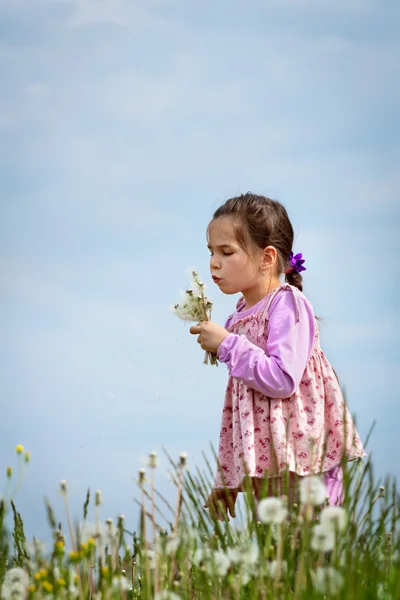 Niña con diente de león — Foto de Stock