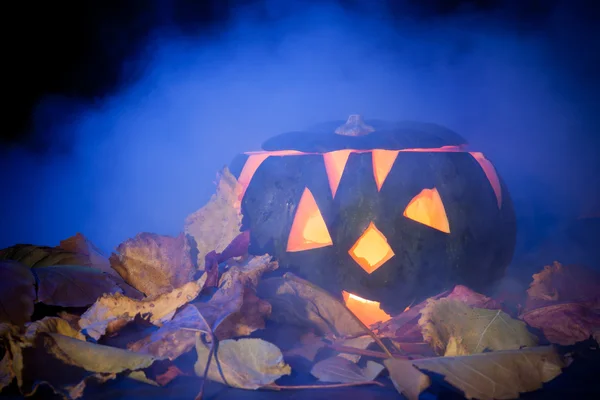 Halloween dýně v kouřové pozadí — Stock fotografie