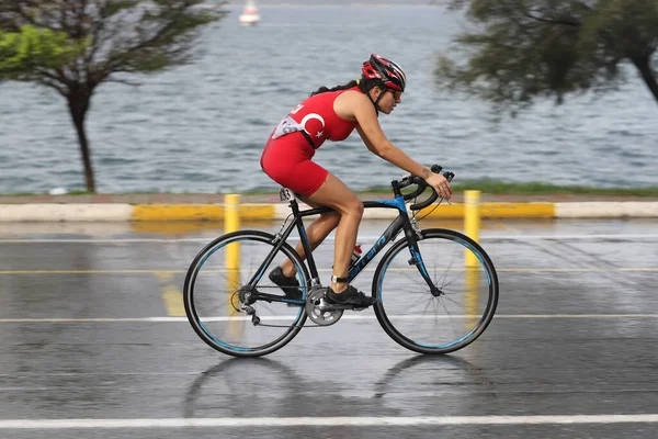 Istanbul Turquie Octobre 2020 Athlète Indéfini Participant Composante Cycliste Triathlon — Photo