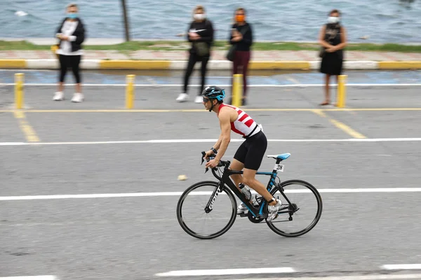 Istanbul Turquie Octobre 2020 Athlète Indéfini Participant Composante Cycliste Triathlon — Photo