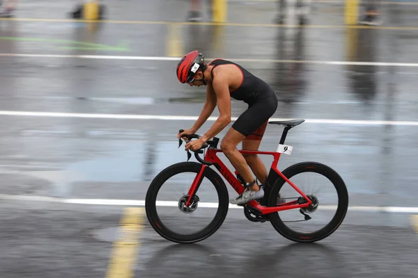 Istanbul Turquie Octobre 2020 Athlète Indéfini Participant Composante Cycliste Triathlon — Photo