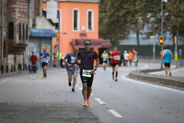 Istanbul Turkey November 2020 Athletes Running Istanbul Marathon Which Includes — Stock Photo, Image
