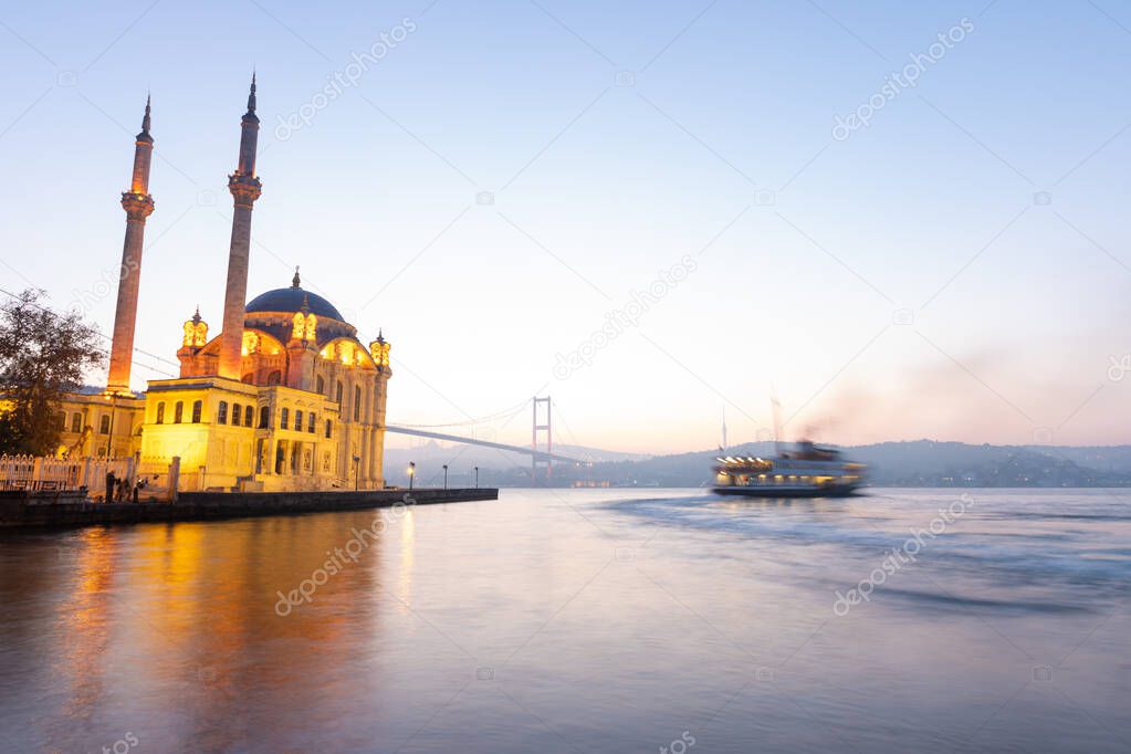 Ortakoy Buyuk Mecidiye Mosque in Istanbul City, Turkey