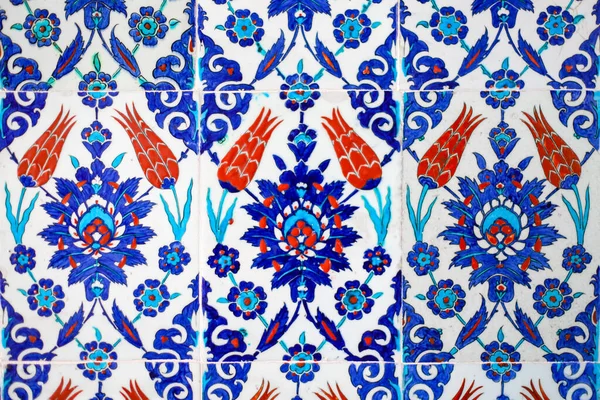 Dettagli Tradizionale Piastrelle Blu Turca Con Colore Blu Rosso — Foto Stock