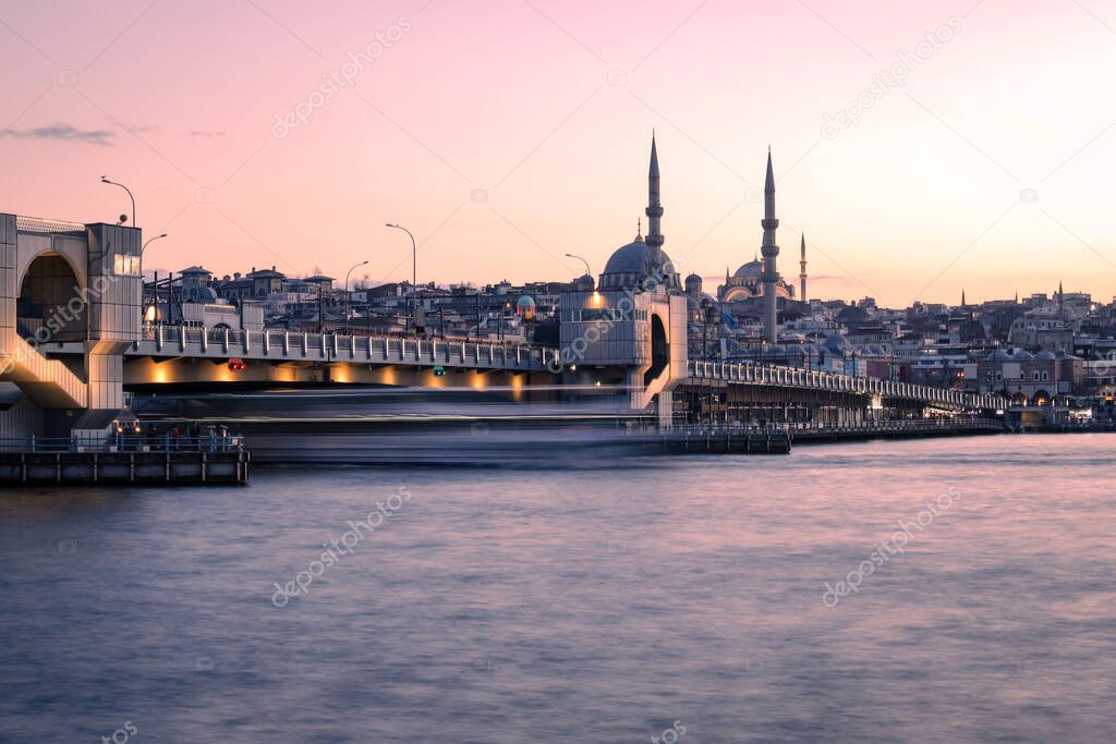 Galata bridge and Golden Horn in Istanbul, Turkey