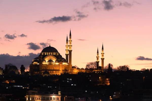 Mezquita Suleymaniye Atardecer Ciudad Estambul Turquía —  Fotos de Stock