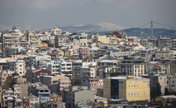 Letecký Pohled Istanbul City Turecko Sněžném Dni — Stock fotografie