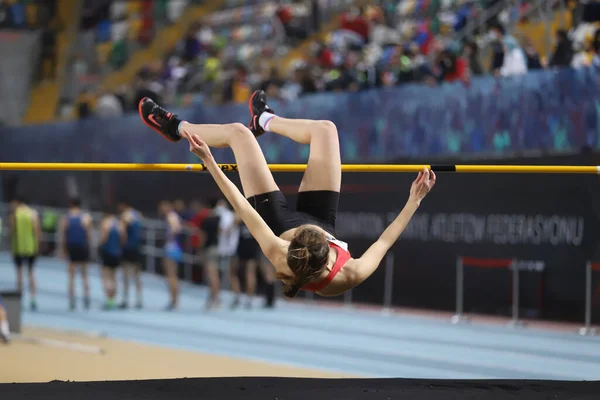 Istanbul Turkey February 2021 Undefined Athlete High Jumping Turkish Indoor — Stock Photo, Image