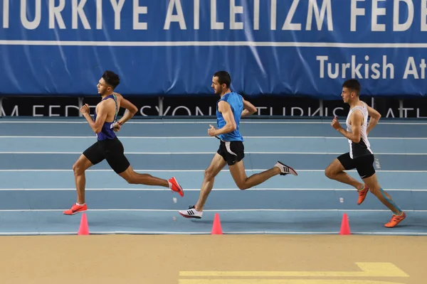 Stanbul Turkey Şubat 2021 Türkiye Salon Atletizm Şampiyonası Sırasında Koşan — Stok fotoğraf