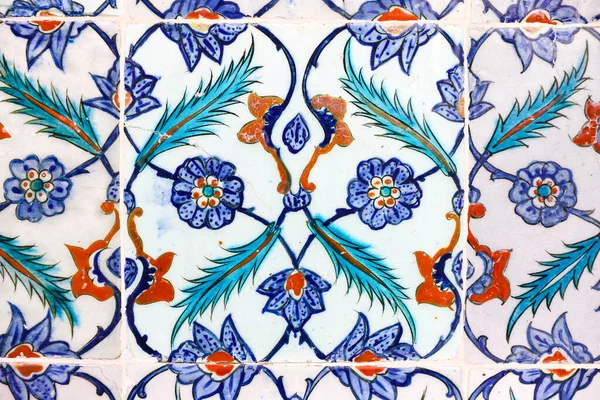 Detalles Azulejo Azul Turco Tradicional Con Color Azul Verde Rojo — Foto de Stock