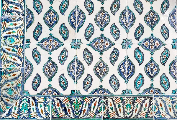 Detalhes Azulejo Azul Turco Tradicional Com Cor Azul Verde Vermelho — Fotografia de Stock