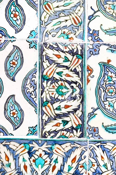 Detalles Azulejo Azul Turco Tradicional Con Color Azul Verde Rojo — Foto de Stock