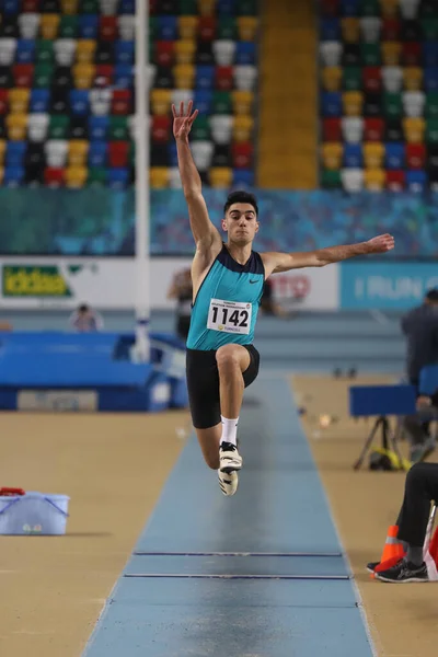 Istanbul Turquia Fevereiro 2021 Atleta Indefinido Salto Triplo Durante Ruhi — Fotografia de Stock