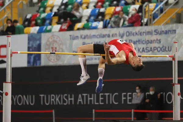 Istanbul Turkey Februari 2021 Ongedefinieerde Atleet Hoogspringen Tijdens Turkse Atletische — Stockfoto