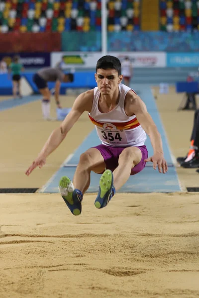 Istanbul Turquia Fevereiro 2021 Atleta Indefinido Salto Distância Durante Competições — Fotografia de Stock