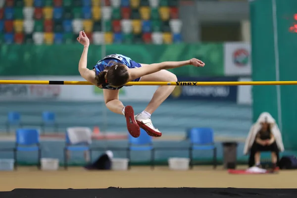 Istanbul Turquia Fevereiro 2021 Atleta Indefinido Salto Altura Durante Federação — Fotografia de Stock