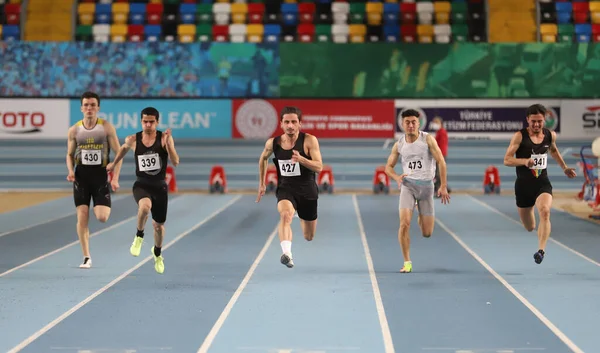 Istanbul Turquía Febrero 2021 Atletas Corriendo Metros Durante Las Competiciones —  Fotos de Stock
