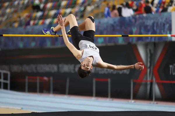 Istanbul Turquia Fevereiro 2021 Atleta Indefinido Salto Altura Durante Federação — Fotografia de Stock