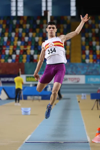 Istanbul Turquia Fevereiro 2021 Atleta Indefinido Salto Distância Durante Competições — Fotografia de Stock