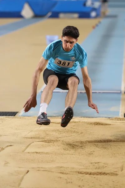 Istanbul Turquia Fevereiro 2021 Atleta Indefinido Salto Distância Durante Competições — Fotografia de Stock